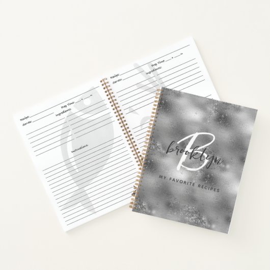 Glam Silver Monogram Recipe Book Notitieboek (Binnen)