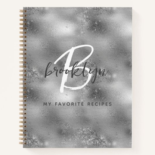 Glam Silver Monogram Recipe Book Notitieboek (Voorkant)