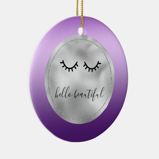 Glam Silver Paars Black Eyelashes Keramisch Ornament (Rechts)