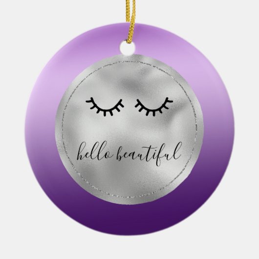 Glam Silver Paars Black Eyelashes Keramisch Ornament (Voorkant)