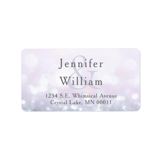 Glam Silver Pastel Paarse Glitter Sparkle Wedding Etiket (Voorkant)