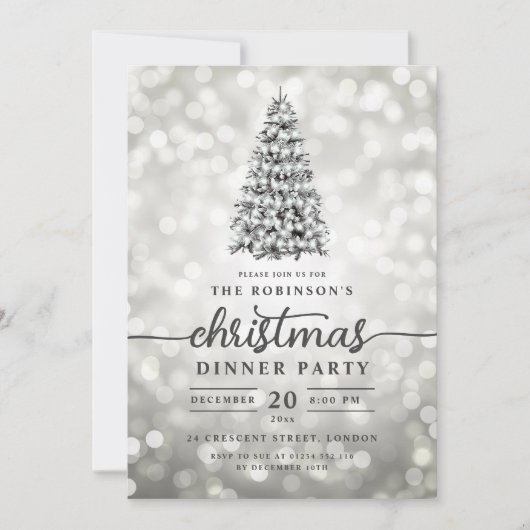 Glam Silver Pine Tree Lights Kerstfeest Kaart (Voorkant)