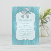 Glam Silver Pram Baby shower Invitation Kaart (Staand voorkant)