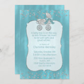 Glam Silver Pram Baby shower Invitation Kaart (Voorkant / Achterkant)