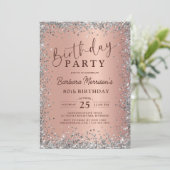 Glam Silver Rose Gold Glitter 80th Birthday Kaart (Staand voorkant)