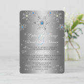 Glam Silver Snowflakes Crystal Blue Pearl Wedding Kaart (Staand voorkant)