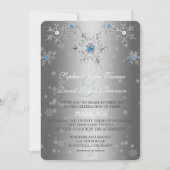 Glam Silver Snowflakes Crystal Blue Pearl Wedding Kaart (Voorkant)