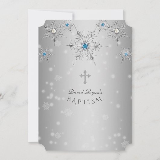 Glam Silver Snowflakes Crystal Blue Pearls Baptism Kaart (Achterkant)