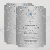 Glam Silver Snowflakes Crystal Blue Pearls Baptism Kaart (Voorkant / Achterkant)