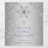 Glam Silver Snowflakes Crystal Blue Pearls Baptism Wijn Etiket (Enkel label)