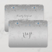 Glam Silver Snowflakes Crystal Pearl Wedding RSVP (Voorkant / Achterkant)