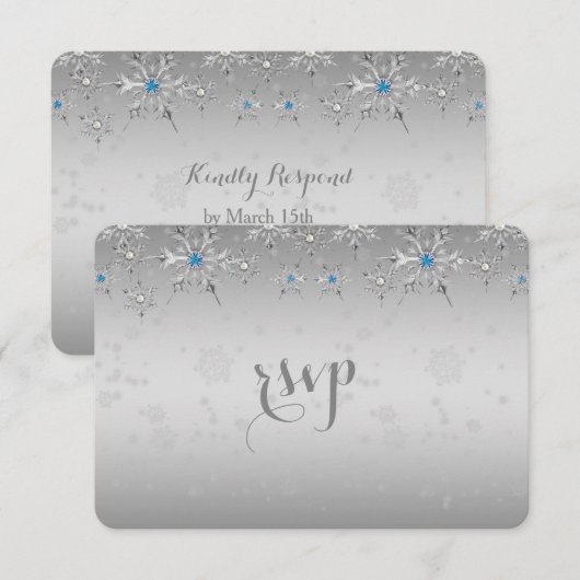 Glam Silver Snowflakes Crystal Pearl Wedding RSVP (Voorkant / Achterkant)