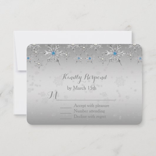 Glam Silver Snowflakes Crystal Pearl Wedding RSVP (Achterkant)