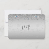 Glam Silver Snowflakes Crystal Pearl Wedding RSVP (Voorkant)