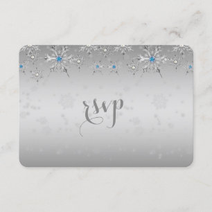 Glam Silver Snowflakes Crystal Pearl Wedding RSVP Kaartje
