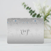 Glam Silver Snowflakes Crystal Pearl Wedding RSVP Kaartje (Staand voorkant)