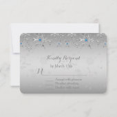 Glam Silver Snowflakes Crystal Pearl Wedding RSVP Kaartje (Achterkant)