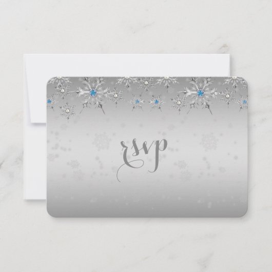 Glam Silver Snowflakes Crystal Pearl Wedding RSVP Kaartje (Voorkant)