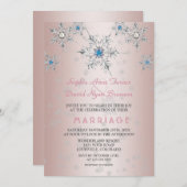Glam Silver Snowflakes Crystals Blue Pearl Wedding Kaart (Voorkant / Achterkant)