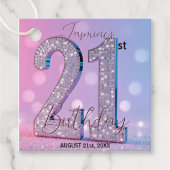 Glam Silver Sparkle 21st Birthday Pink Purple Bedankjes Labels (Voorkant)