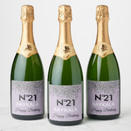 Glam & Silver Sparkle Verjaardagsfeestje Paars Sparkling Wijnetiket