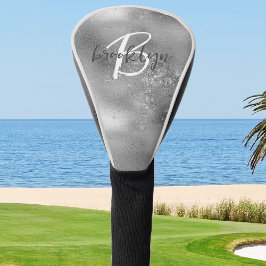 Glam Silver Trendy Script Monogram Golfheadcover
