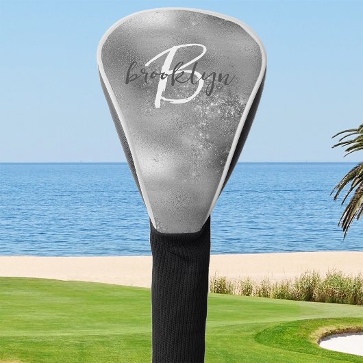 Glam Silver Trendy Script Monogram Golfheadcover