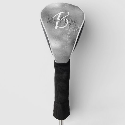 Glam Silver Trendy Script Monogram Golfheadcover (Voorkant)