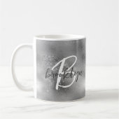 Glam Silver Trendy Script Monogram Koffiemok (Links)