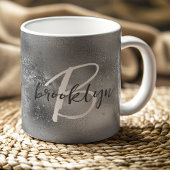 Glam Silver Trendy Script Monogram Koffiemok