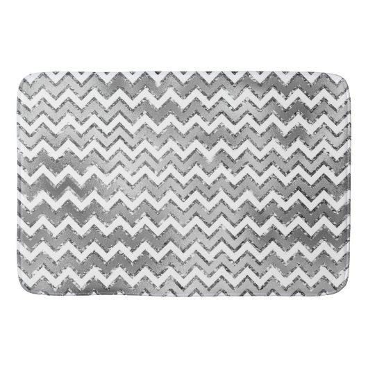 Glam Silver White Zigzag Stripes Badmat (Voorkant)