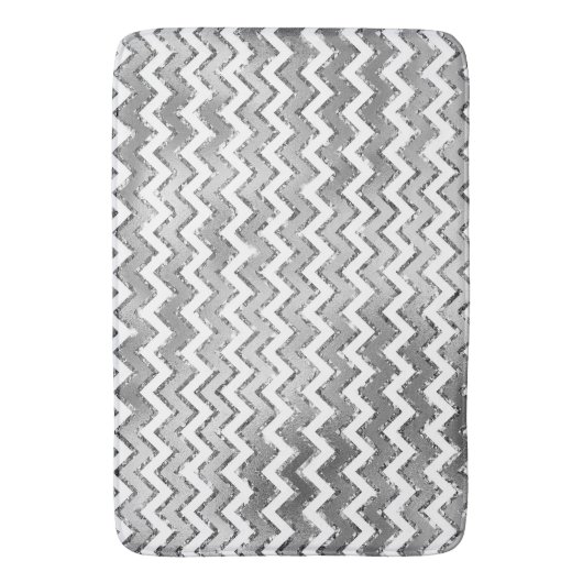 Glam Silver White Zigzag Stripes Badmat (Voorkant Verticaal)