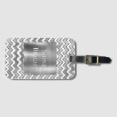 Glam Silver White Zigzag Stripes Bagagelabel (Voorkant (horizontaal))
