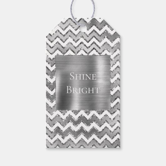 Glam Silver White Zigzag Stripes Cadeaulabel (Voorkant)