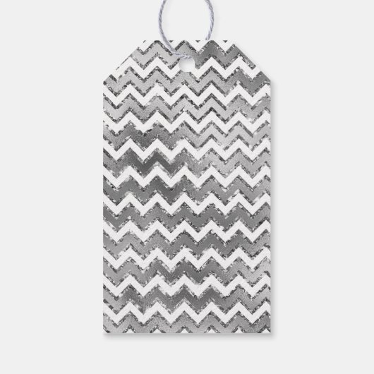 Glam Silver White Zigzag Stripes Cadeaulabel (Achterkant)