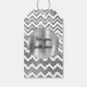 Glam Silver White Zigzag Stripes Cadeaulabel (Voorkant)