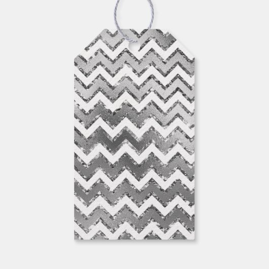 Glam Silver White Zigzag Stripes Cadeaulabel (Achterkant)