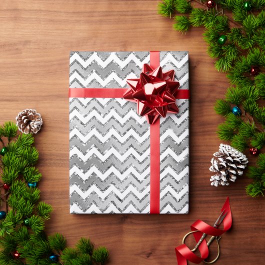 Glam Silver White Zigzag Stripes Cadeaupapier (Feestdagen Geschenken)