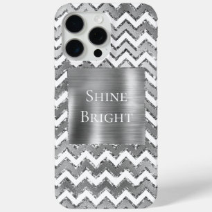 Glam Silver White Zigzag Stripes iPhone 15 Pro Max Hoesje