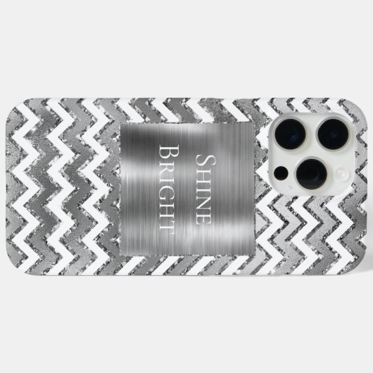 Glam Silver White Zigzag Stripes Case-Mate iPhone Case (Achterkant (horizontaal))