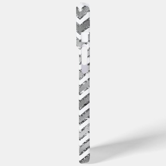 Glam Silver White Zigzag Stripes Case-Mate iPhone Case (Achterkant / Links)