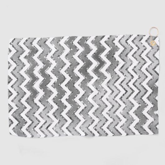 Glam Silver White Zigzag Stripes Golfhanddoek (Horizontaal)