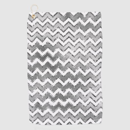 Glam Silver White Zigzag Stripes Golfhanddoek (Voorkant)
