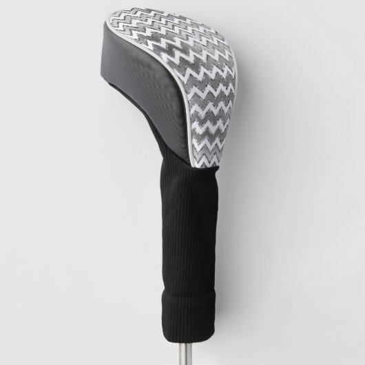 Glam Silver White Zigzag Stripes Golfheadcover (Schuin)