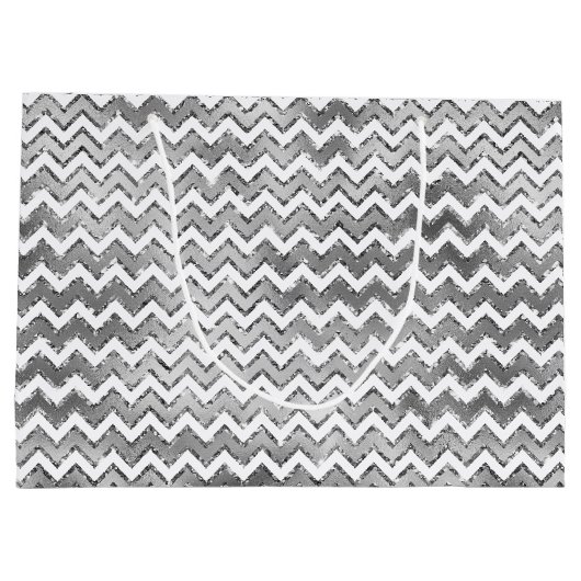 Glam Silver White Zigzag Stripes Groot Cadeauzakje (Achterkant)