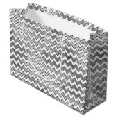 Glam Silver White Zigzag Stripes Groot Cadeauzakje (Achterkant Gekanteld)