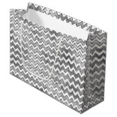 Glam Silver White Zigzag Stripes Groot Cadeauzakje (Voorkant Gekanteld)