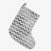 Glam Silver White Zigzag Stripes Grote Kerstsok (Voorkant (Hangend))