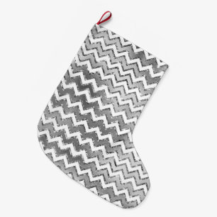 Glam Silver White Zigzag Stripes Grote Kerstsok