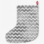 Glam Silver White Zigzag Stripes Grote Kerstsok (Achterkant)